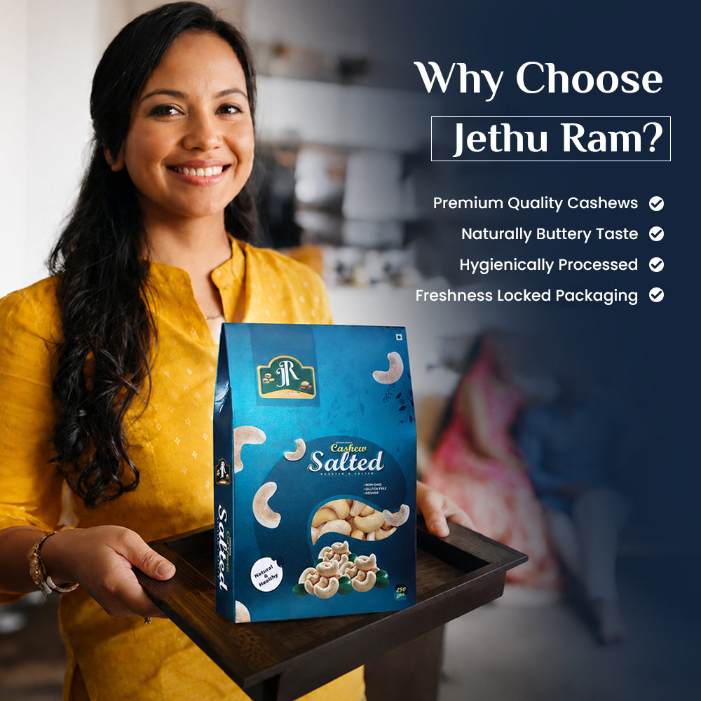 Jethu Ram Roasted White Salted Cashews | Premium Kaju 240 Grade